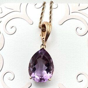 Estate 14K Gold Purple Amethyst Pendant 18 Inch Chain Necklace 9.8 Grams